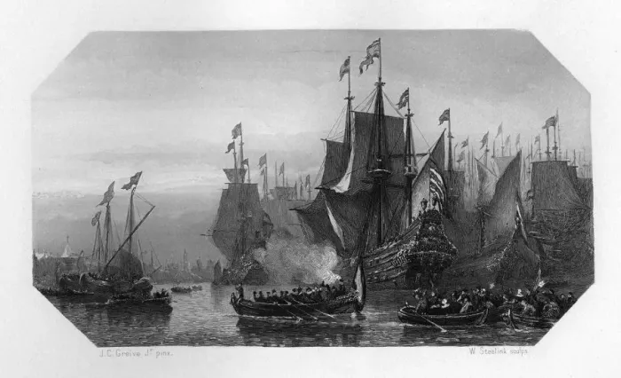 Framed Print : Piet Pieterszoon Hein brings in the silver fleet, Netherlands, 1629 (c1870). Artist: W Steelink Framed Print : Piet Pieterszoon Hein brings in the silver fleet, Netherlands, 1629 (c1870). Artist: W Steelink