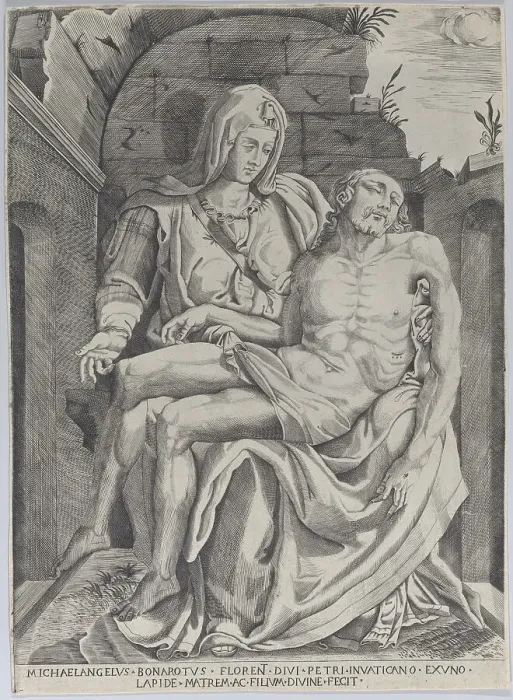 Framed Print : Pietà, set against an arched ruin, 1556-72. Creator: Master of the Name of Jesus Christ
