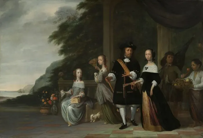Framed Print : Pieter Cnoll, Cornelia van Nijenrode, their Daughters and Two Enslaved Servants, 1665. Creator: Jacob Jansz. Coeman Framed Print : Pieter Cnoll, Cornelia van Nijenrode, their Daughters and Two Enslaved Servants, 1665. Creator: Jacob Jansz. Coeman