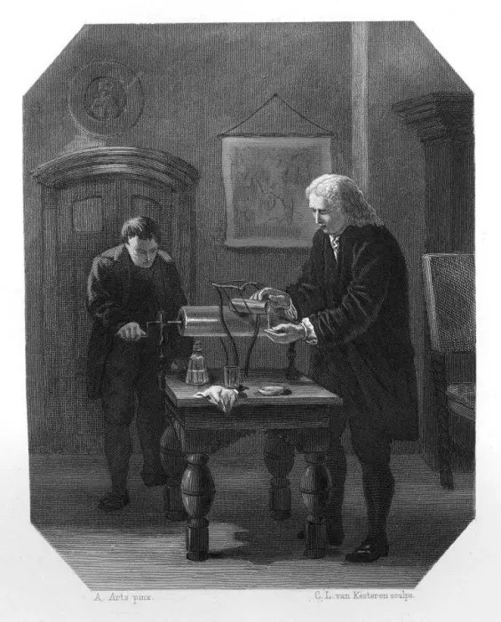 Framed Print : Pieter van Musschenbroek and Andreas Cunaeus, Dutch scientists, c1870. Artist: CL van Kesteren Framed Print : Pieter van Musschenbroek and Andreas Cunaeus, Dutch scientists, c1870. Artist: CL van Kesteren