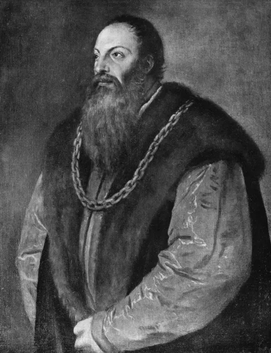 Framed Print : Pietro Aretino, Italian author, playwright, poet and satirist, c1548-1551 (1912). Artist: Titian Framed Print : Pietro Aretino, Italian author, playwright, poet and satirist, c1548-1551 (1912). Artist: Titian