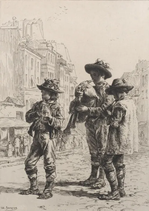 Framed Print : Pifferaris, 1864. Creator: Charles Emile Jacque Framed Print : Pifferaris, 1864. Creator: Charles Emile Jacque