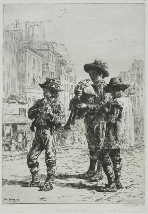 Framed Print : Pifferaris. Creator: Charles-Emile Jacque (French, 1813-1894) Framed Print : Pifferaris. Creator: Charles-Emile Jacque (French, 1813-1894)