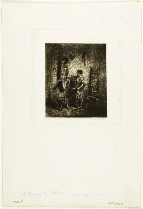 Framed Print : The Pig-Butcher, 1844. Creator: Charles Emile Jacque Framed Print : The Pig-Butcher, 1844. Creator: Charles Emile Jacque