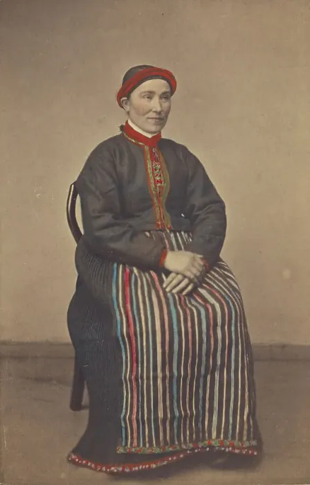 Framed Print : Pige fra Osterfjorden. woman in Norwegian costume, seated, 1866. Creator: Knud Knudsen Framed Print : Pige fra Osterfjorden. woman in Norwegian costume, seated, 1866. Creator: Knud Knudsen