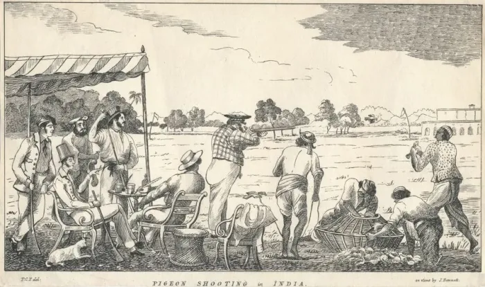 Framed Print : Pigeon Shooting in India, 19th century. Creator: J Bennett Framed Print : Pigeon Shooting in India, 19th century. Creator: J Bennett
