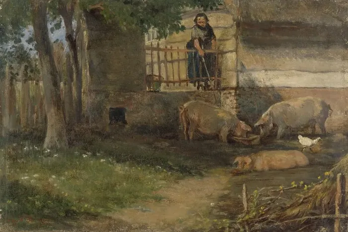 Framed Print : Pigs in a Barnyard, 1860-1891. Creator: Guillaume Anne van der Brugghen Framed Print : Pigs in a Barnyard, 1860-1891. Creator: Guillaume Anne van der Brugghen