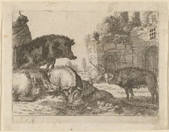 Framed Print : Pigs. Creator: Herman van Swanevelt Framed Print : Pigs. Creator: Herman van Swanevelt