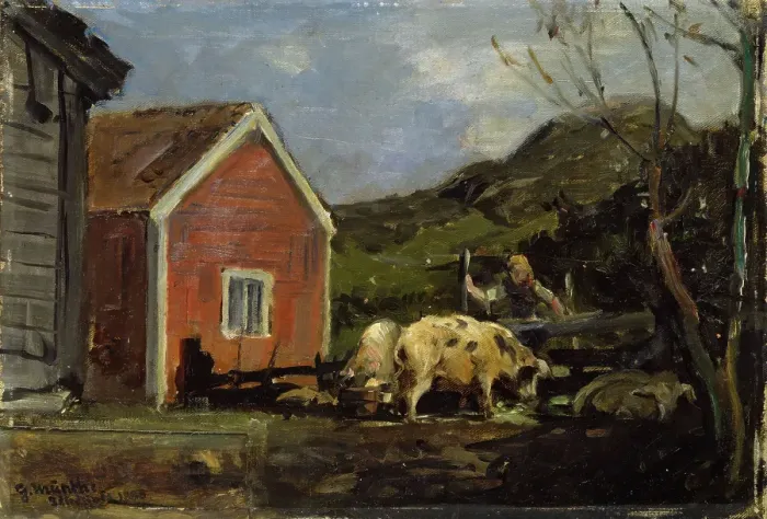 Framed Print : Pigs in Moonlight, 1880. Creator: Gerhard Munthe Framed Print : Pigs in Moonlight, 1880. Creator: Gerhard Munthe