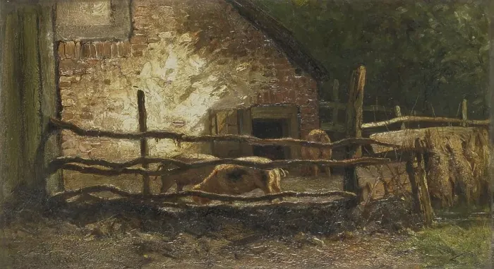 Framed Print : Pigs in a Sty, 1870-1910. Creator: Louis Apol Framed Print : Pigs in a Sty, 1870-1910. Creator: Louis Apol