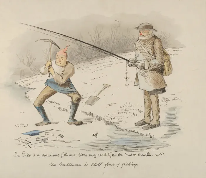 Framed Print : The Pike is a voracious fish and bites readily in the Winter months-Old Gentleman Framed Print : The Pike is a voracious fish and bites readily in the Winter months-Old Gentleman
