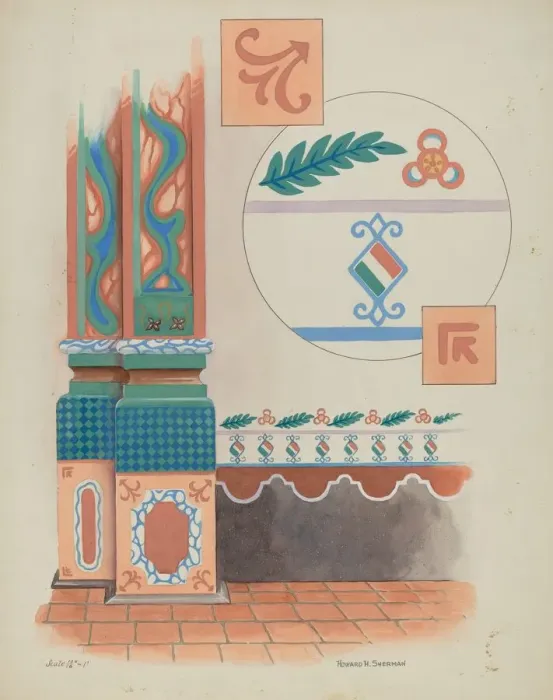 Framed Print : Pilaster and Sidewall in Church San Luis Rey Mission, c. 1936. Creator: Howard H. Sherman Framed Print : Pilaster and Sidewall in Church San Luis Rey Mission, c. 1936. Creator: Howard H. Sherman