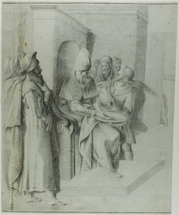 Framed Print : Pilate Washing his Hands, with Christ Being Led Away: Left Portion, n.d. Creator: Giambologna Framed Print : Pilate Washing his Hands, with Christ Being Led Away: Left Portion, n.d. Creator: Giambologna