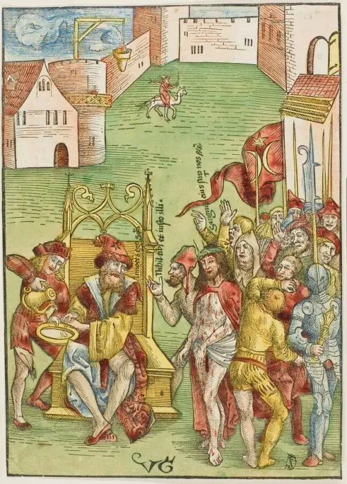 Framed Print : Pilate Washing His Hands, from Passio domini nostri Jesu Christi, c. 1503. Creators: Urs Graf, Johann Knobloch Framed Print : Pilate Washing His Hands, from Passio domini nostri Jesu Christi, c. 1503. Creators: Urs Graf, Johann Knobloch
