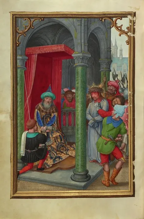 Framed Print : Pilate Washing his Hands; Prayer Book of Cardinal Albrecht of Brandenburg, about 1525-1530. Creator: Simon Bening Framed Print : Pilate Washing his Hands; Prayer Book of Cardinal Albrecht of Brandenburg, about 1525-1530. Creator: Simon Bening