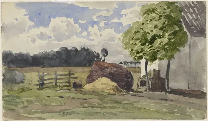 Framed Print : Pile of wood in a pasture at a farm, 1845-1925. Creator: Julius Jacobus van de Sande Bakhuyzen Framed Print : Pile of wood in a pasture at a farm, 1845-1925. Creator: Julius Jacobus van de Sande Bakhuyzen