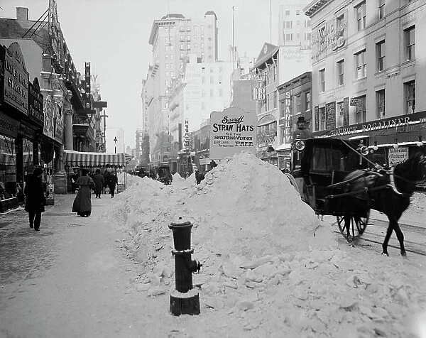 Piles of snow on Broadway, after storm, New York, c1905. Creator: Unknown
