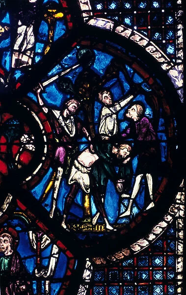 The pilgrim attacked by thieves, stained glass, Chartres Cathedral, France, 1205-1215