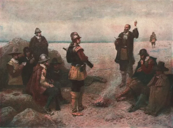 Framed Print : The Pilgrim Fathers, c1869, (c1902). Creator: Unknown Framed Print : The Pilgrim Fathers, c1869, (c1902). Creator: Unknown