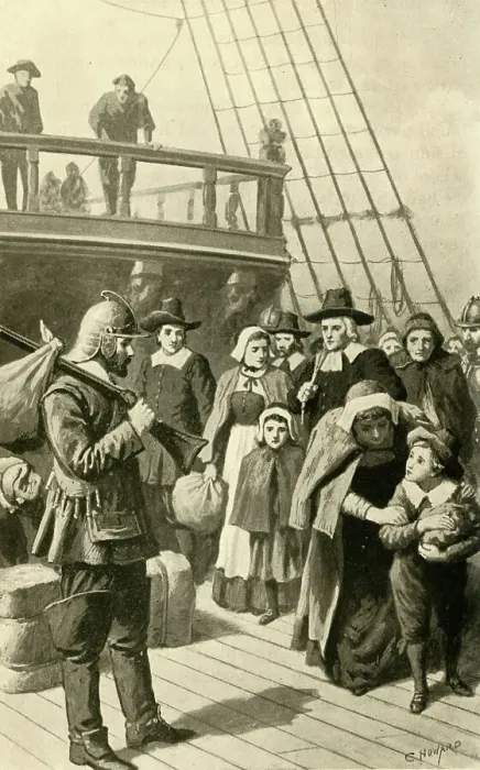 Framed Print : The Pilgrim Fathers Leaving England, (1902). Creator: C. Howard Framed Print : The Pilgrim Fathers Leaving England, (1902). Creator: C. Howard