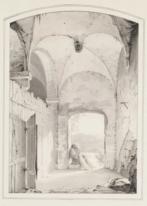 Framed Print : Pilgrim at the Gate (Einsiedler an der Pforte), 1827. Creator: Karl Blechen Framed Print : Pilgrim at the Gate (Einsiedler an der Pforte), 1827. Creator: Karl Blechen