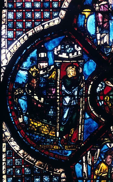 The pilgrim leaves Jerusalem for Jericho, stained glass, Chartres Cathedral, France, 1205-1215