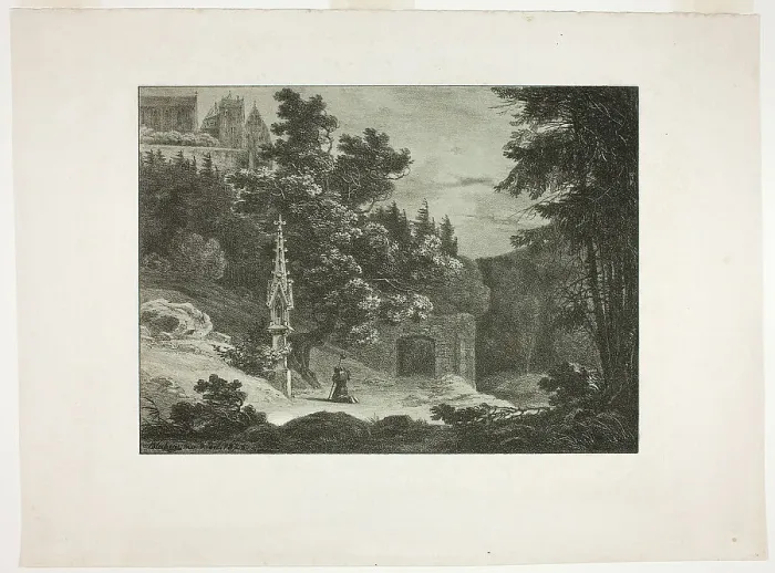 Framed Print : Pilgrim in the Woods, 1825. Creator: Karl Blechen Framed Print : Pilgrim in the Woods, 1825. Creator: Karl Blechen