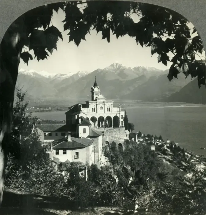Framed Print : The Pilgrimage Church of Madonna del Sasso on Lake Maggiore near Locarno, Switzerland, c1930s Framed Print : The Pilgrimage Church of Madonna del Sasso on Lake Maggiore near Locarno, Switzerland, c1930s