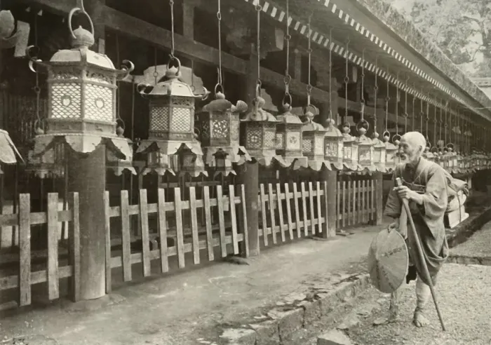 Framed Print : On a Pilgrimage to Nara, 1910. Creator: Herbert Ponting Framed Print : On a Pilgrimage to Nara, 1910. Creator: Herbert Ponting