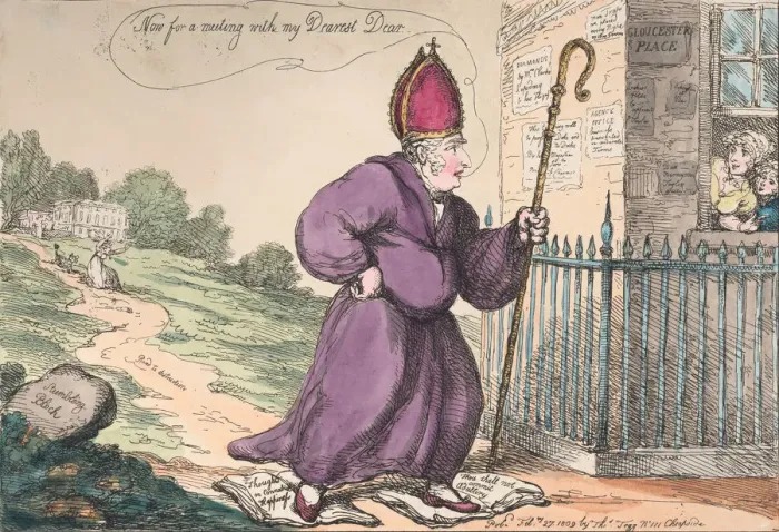 Framed Print : A Pilgrimage from Surry to Gloucester Place or the Bishop in an Extacy, February 27, 1809 Framed Print : A Pilgrimage from Surry to Gloucester Place or the Bishop in an Extacy, February 27, 1809
