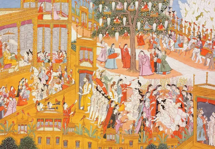 Framed Print : The Pilgrims in a Palace, Folio from a Kedara Kalpa (Book of Kedara), between c1800 and c1820. Creator: Unknown Framed Print : The Pilgrims in a Palace, Folio from a Kedara Kalpa (Book of Kedara), between c1800 and c1820. Creator: Unknown