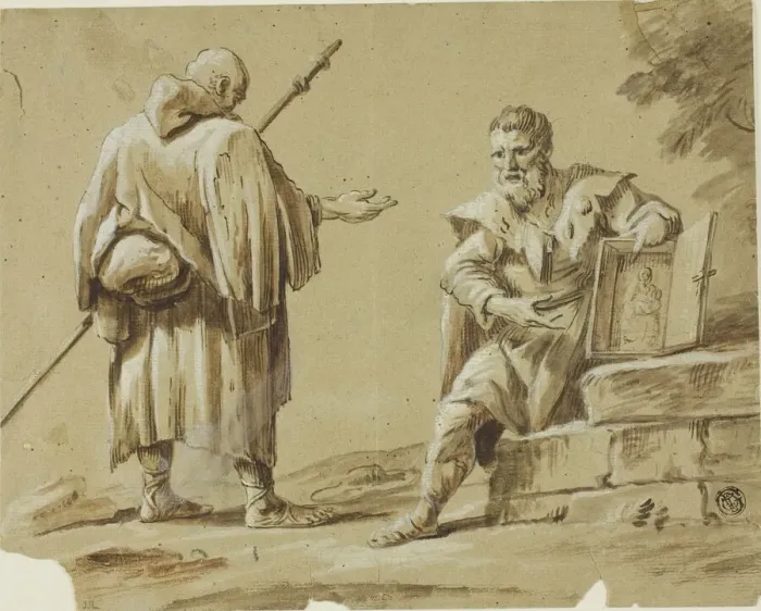Framed Print : Two Pilgrims with Portable Shrine, n. d. Creator: Tiberius Dominikus Wocher Framed Print : Two Pilgrims with Portable Shrine, n. d. Creator: Tiberius Dominikus Wocher