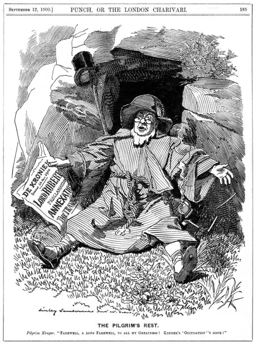 Framed Print : The Pilgrims Rest, caricature af Paul Kruger, South African politician, 1900. Artist: Edward Linley Sambourne Framed Print : The Pilgrims Rest, caricature af Paul Kruger, South African politician, 1900. Artist: Edward Linley Sambourne