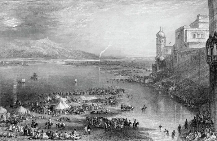 Framed Print : Pilgrims at the Sacred Fair of Hurdwar, 1845. Creator: Unknown Framed Print : Pilgrims at the Sacred Fair of Hurdwar, 1845. Creator: Unknown