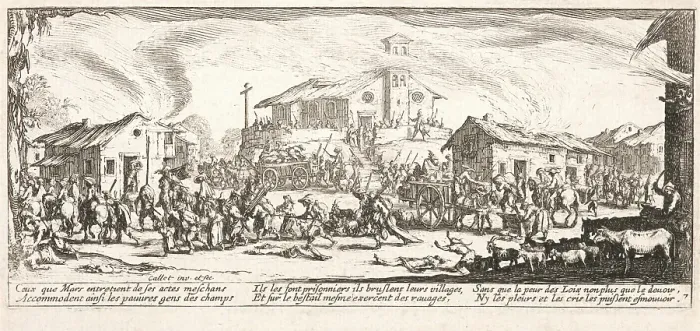 Framed Print : Pillage et incendie d'un village (Looting and Burning a Village), 1633. Creator: Jacques Callot. Pillage et incendie d'un village (Looting and Burning a Village), 1633. Creator: Jacques Callot Framed Print : Pillage et incendie d'un village (Looting and Burning a Village), 1633. Creator: Jacques Callot. Pillage et incendie d'un village (Looting and Burning a Village), 1633. Creator: Jacques Callot