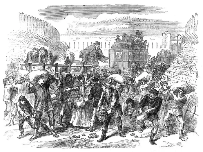 Framed Print : Pillaging the first vegetable carts at the gates of Paris, 1871. Creator: Unknown Framed Print : Pillaging the first vegetable carts at the gates of Paris, 1871. Creator: Unknown