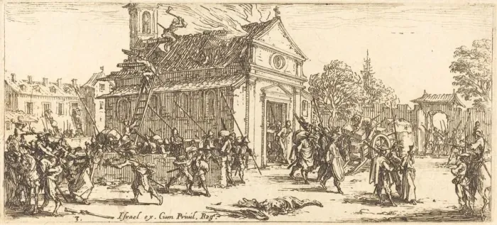Framed Print : Pillaging a Monastery, c. 1633. Creator: Jacques Callot Framed Print : Pillaging a Monastery, c. 1633. Creator: Jacques Callot