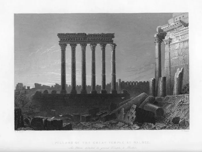 Framed Print : Pillars of the Great Temple at Balbec, 1841. Artist: J Sands Framed Print : Pillars of the Great Temple at Balbec, 1841. Artist: J Sands