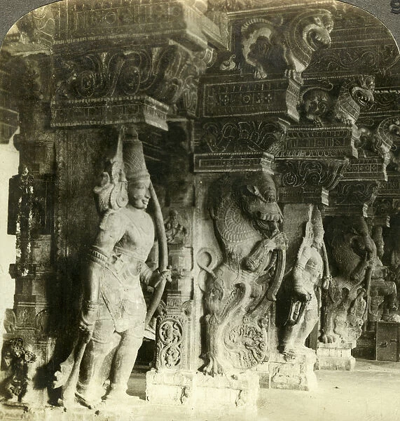 Pillars of a Hindu temple, Madurai, India, c1900s(?). Artist: Underwood & Underwood