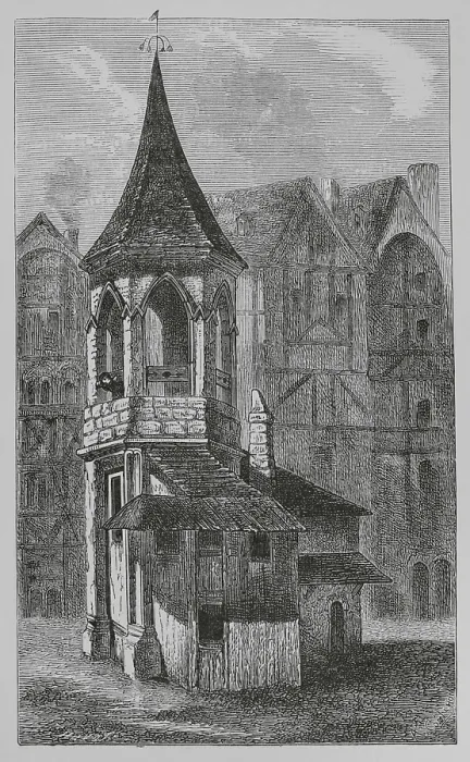Framed Print : Pillory at Les Halles, Paris, France, 1670, (1878). Creators: Jules Jean Marie Joseph Huyot, Anon Framed Print : Pillory at Les Halles, Paris, France, 1670, (1878). Creators: Jules Jean Marie Joseph Huyot, Anon