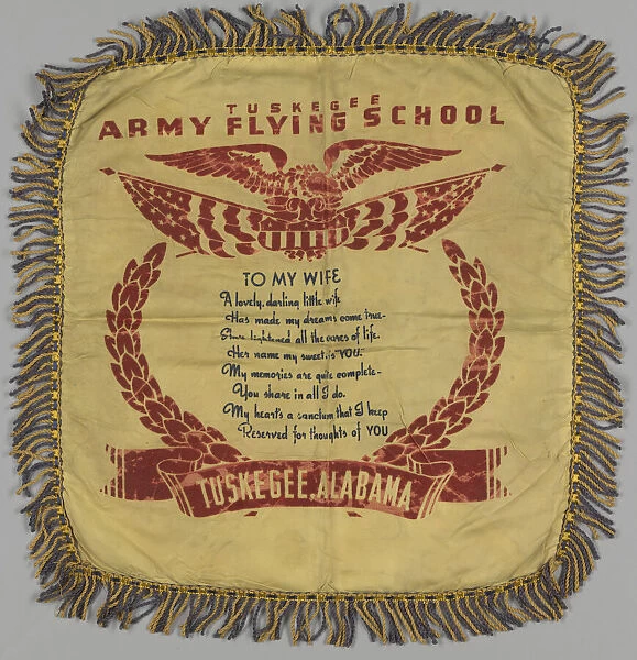 Pillow sham with Tuskegee Flying School poem, 1941-1946. Creator: Unknown