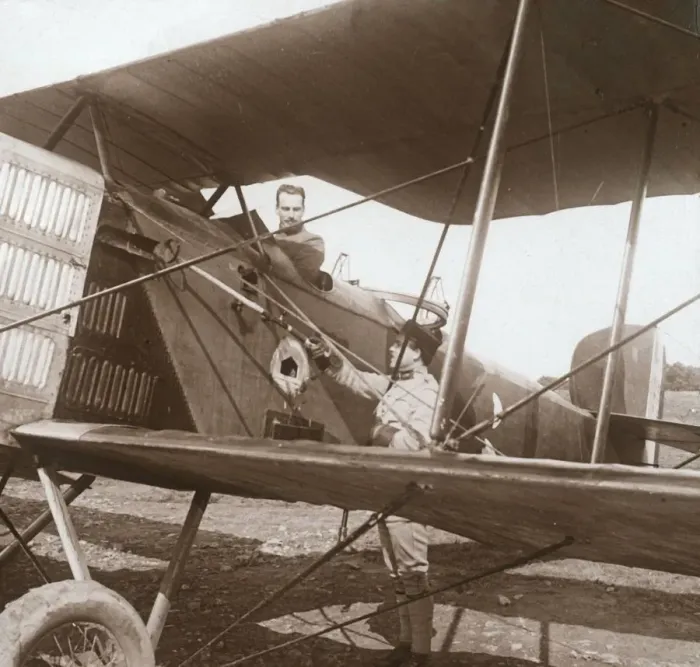 Framed Print : Pilot in biplane, c1914-c1918 Framed Print : Pilot in biplane, c1914-c1918