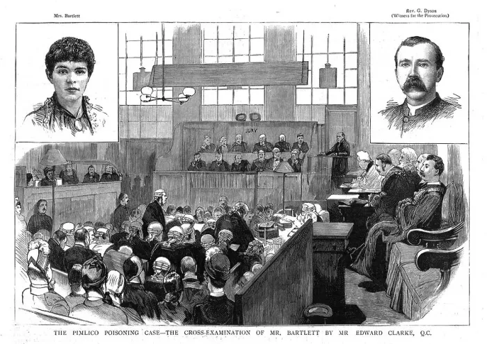 Framed Print : The Pimlico poisoning case - The cross examination of Mr Bartlett by Mr Edward Clarke, QC 1886. Creator: Unknown Framed Print : The Pimlico poisoning case - The cross examination of Mr Bartlett by Mr Edward Clarke, QC 1886. Creator: Unknown
