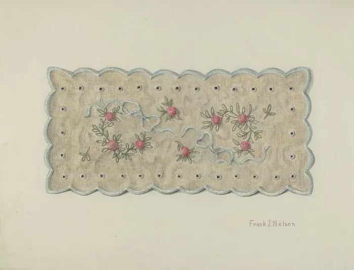 Framed Print : Pin Cushion Doily, c. 1939. Creator: Frank Nelson Framed Print : Pin Cushion Doily, c. 1939. Creator: Frank Nelson