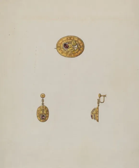Framed Print : Pin and Earring Set, c. 1936. Creator: Bertha Semple Framed Print : Pin and Earring Set, c. 1936. Creator: Bertha Semple