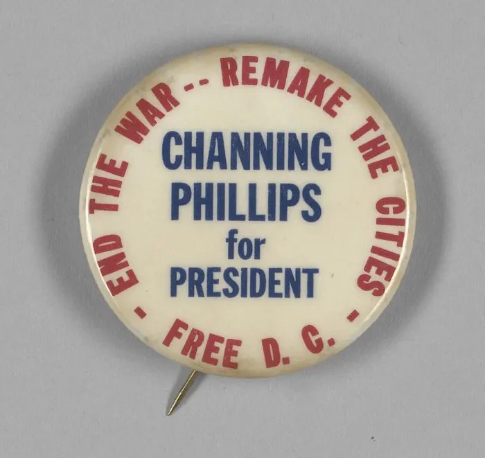 Framed Print : Pinback button for Channing Phillips presidential campaign, 1968. Creator: Unknown