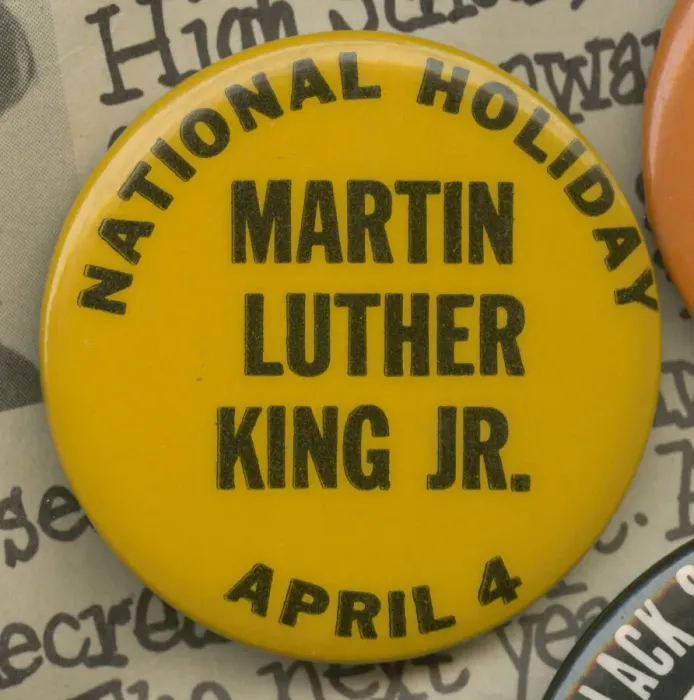 Framed Print : Pinback button for a national holiday for Martin Luther King, Jr. mid-20th century Framed Print : Pinback button for a national holiday for Martin Luther King, Jr. mid-20th century