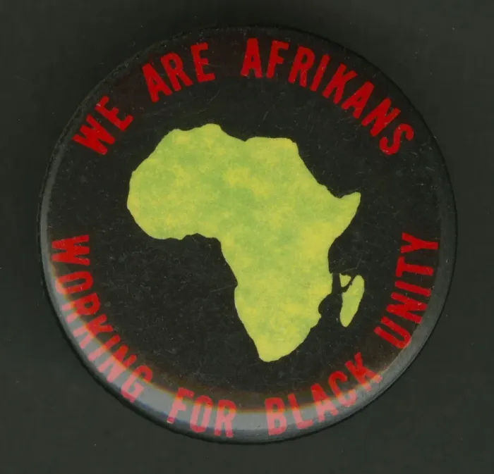 Framed Print : Pinback button promoting black unity, mid 20th century. Creator: Unknown Framed Print : Pinback button promoting black unity, mid 20th century. Creator: Unknown