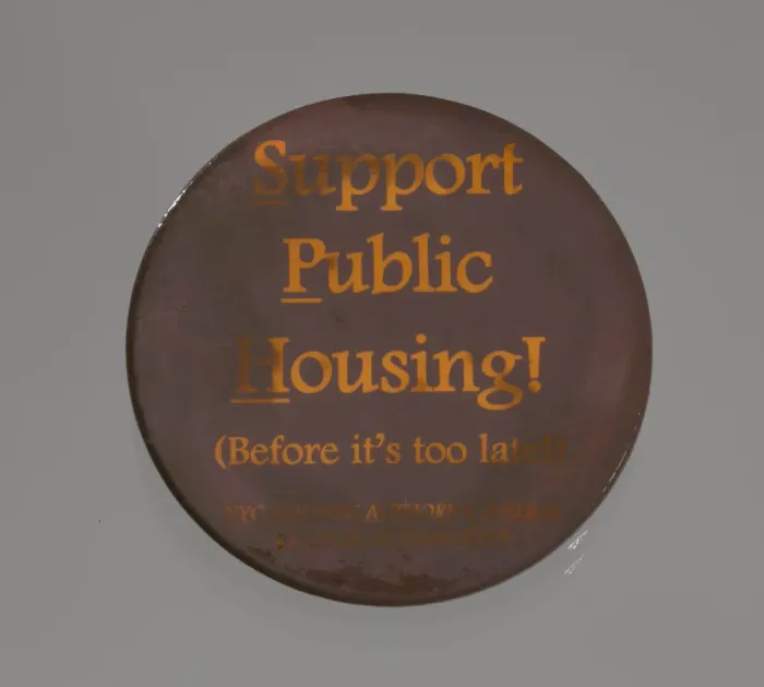 Framed Print : Pinback button promoting public housing in New York City, late 20th century Framed Print : Pinback button promoting public housing in New York City, late 20th century