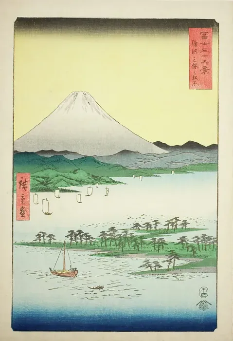 Framed Print : Pine Beach at Miho in Suruga Province (Suruga Miho no matsubara), from the series... 1858. Creator: Ando Hiroshige Framed Print : Pine Beach at Miho in Suruga Province (Suruga Miho no matsubara), from the series... 1858. Creator: Ando Hiroshige